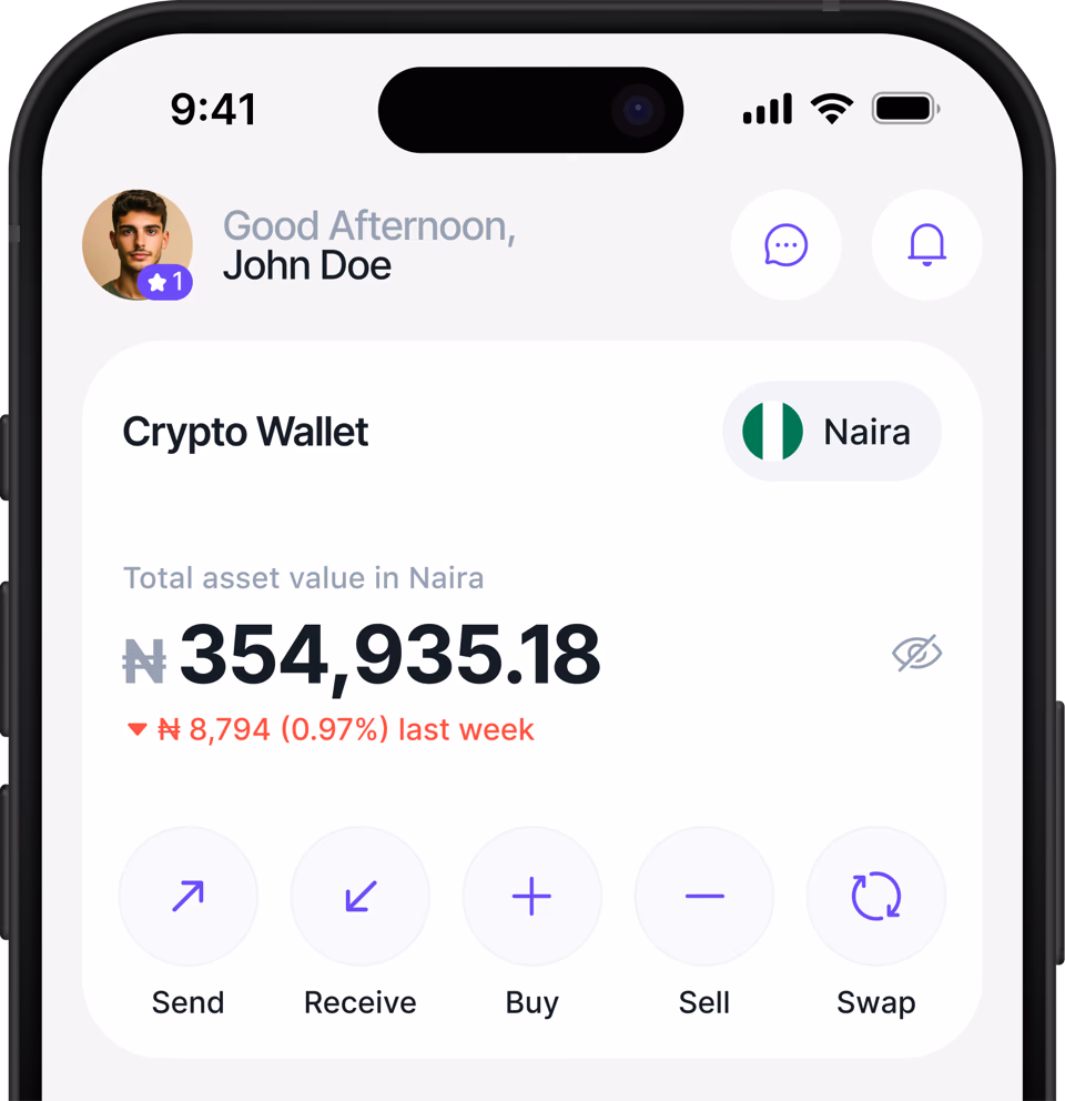 Crypto wallet app screen